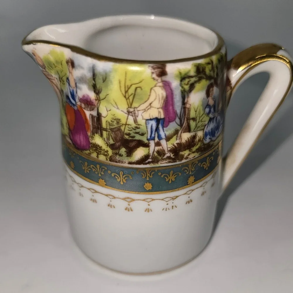 Vintage Fragonard Style Porcelain Tea Set‎ Teapot Sugar Creamer Courting Couple